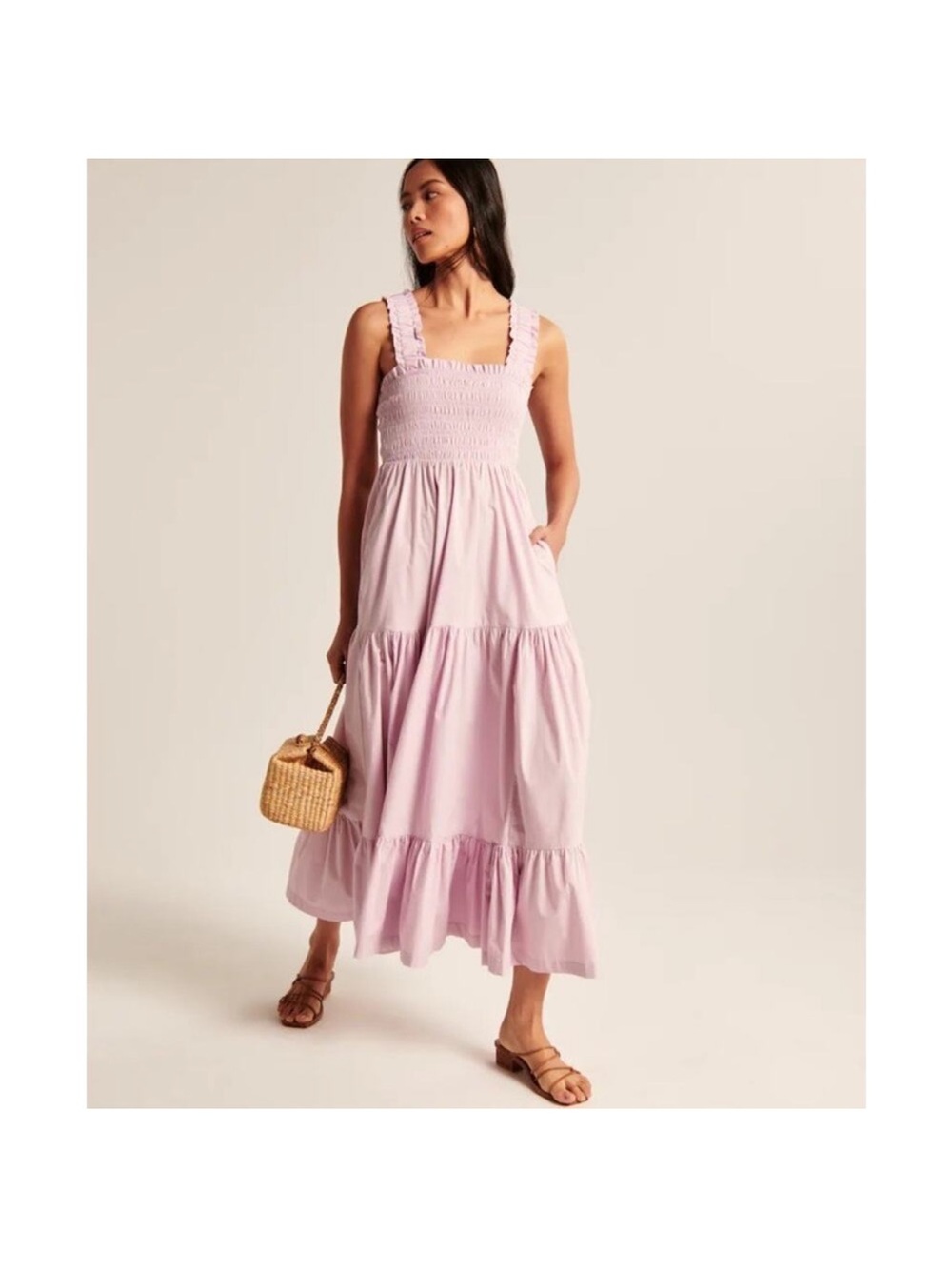 Abercrombie & Fitch Smocked Bodice Maxi Dress in Lavender Purple Lilac